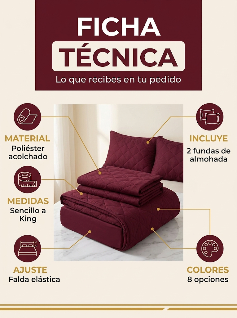Protector de colchón acolchado + 2 fundas: ficha